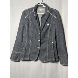Canda Womens Dark Wash Denim Blazer Jacket Blue Contrast Piping Size 18 UK